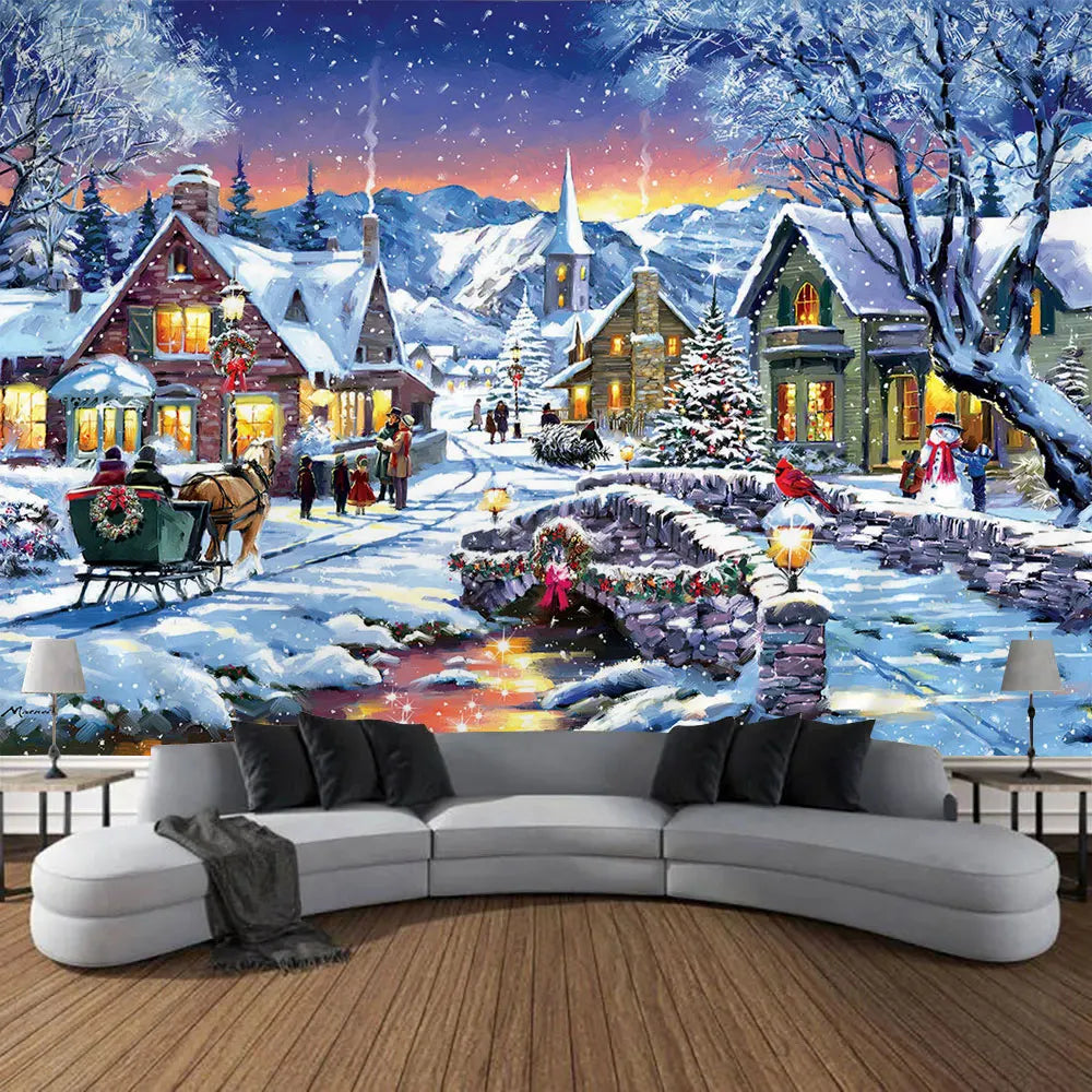 Christmas Gifts Tapestry Xmas Tree Outside Window Winter Forest Cedar Nature Landscape Wall Hanging Home Living Room Sofa Decor