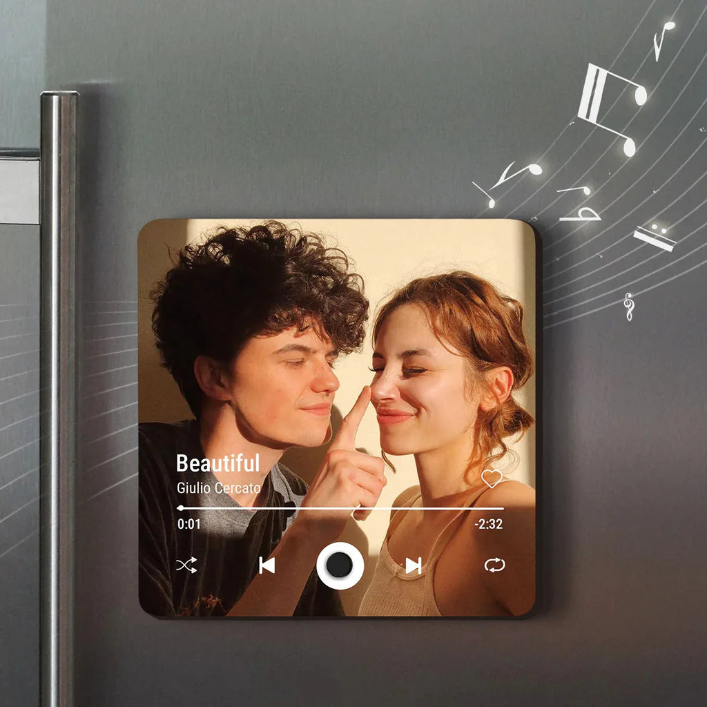 Customized Photo Music Fridge Magnet with Frame, Personalized Refrigerator Magnets, Best Christmas Gift For Girlfriend For Wife