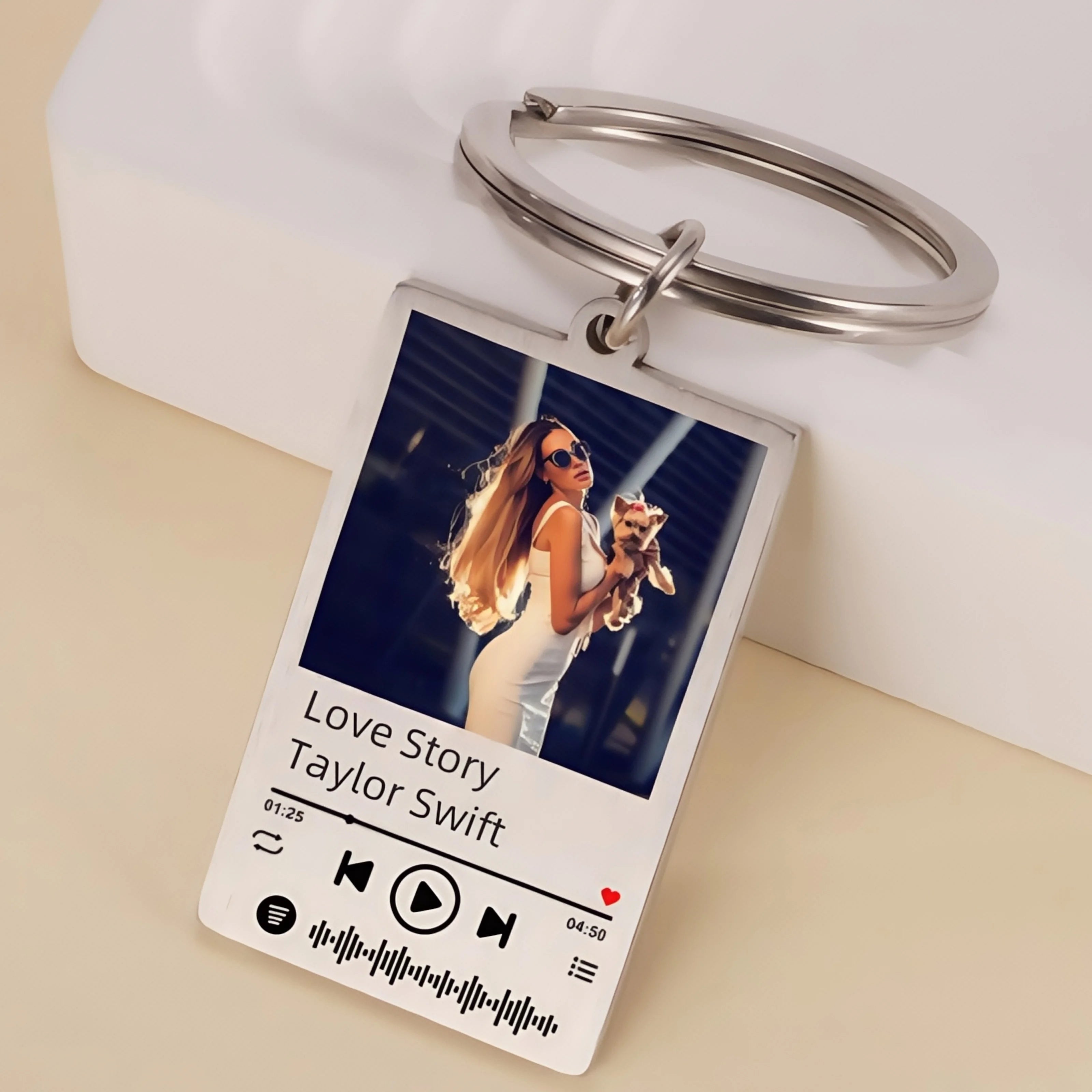 Jeshayuan Custom Picture Keychain Customized Music Song Key Ring Stainless Steel Personalized Photo Keychains Gifts for Lover