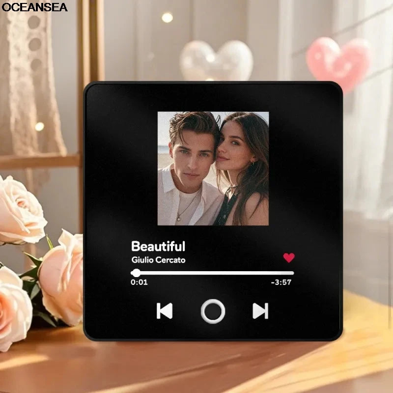 Customized Photo Music Fridge Magnet with Frame, Personalized Refrigerator Magnets, Best Christmas Gift For Girlfriend For Wife