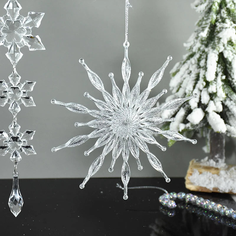 Christmas Crystal Ornaments Snowflake Christmas Tree Transparent Hanging Pendant Merry Christmas Party Decoration New Year 2024
