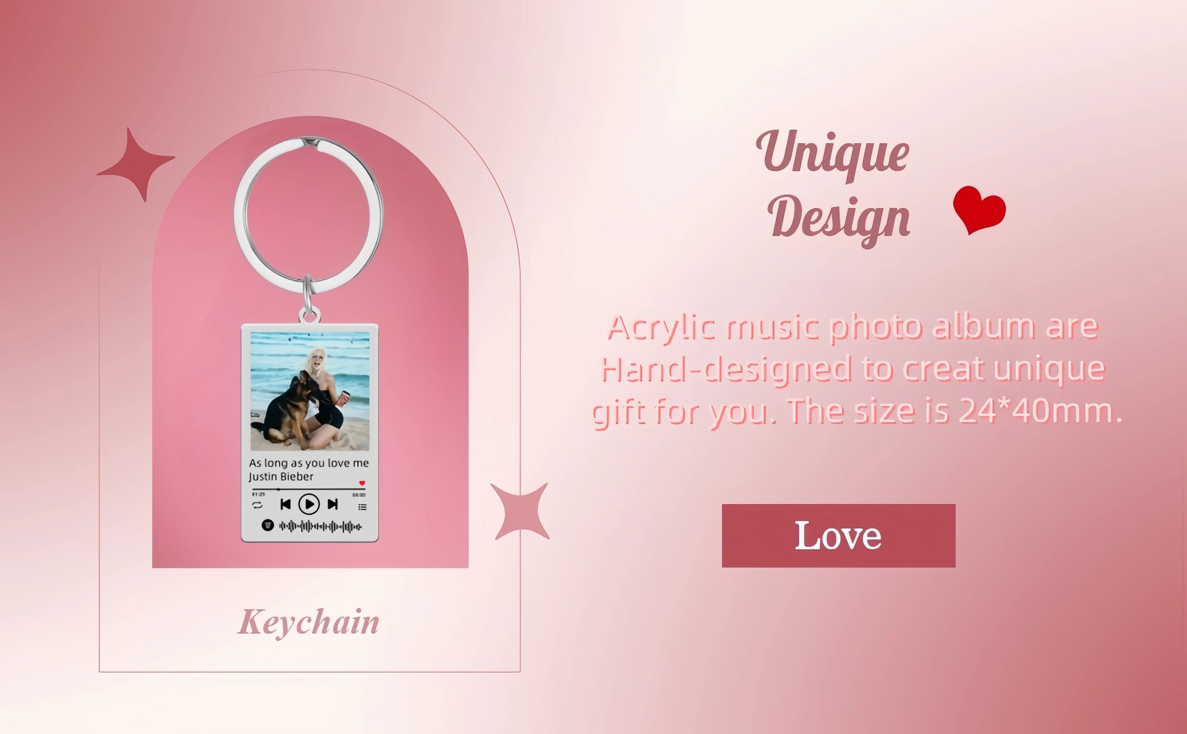 Jeshayuan Custom Picture Keychain Customized Music Song Key Ring Stainless Steel Personalized Photo Keychains Gifts for Lover