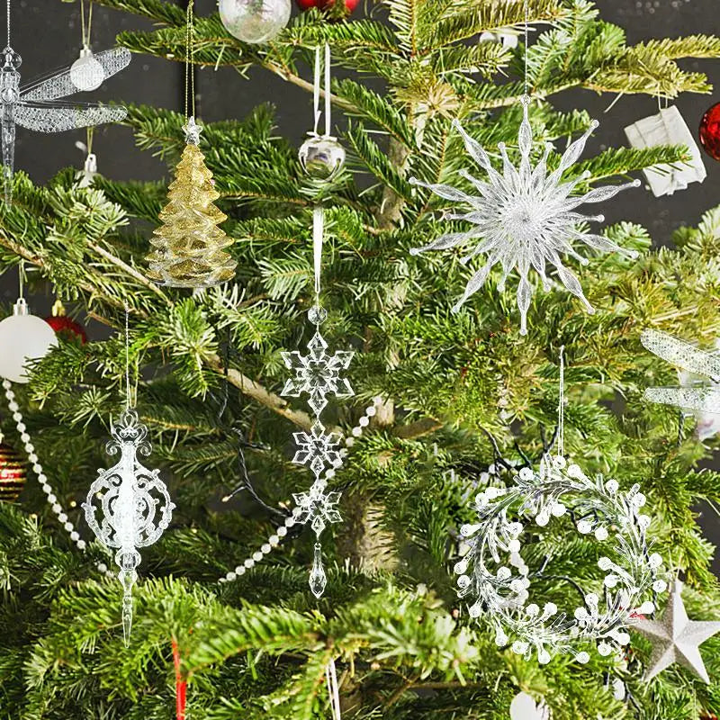 Christmas Crystal Ornaments Snowflake Christmas Tree Transparent Hanging Pendant Merry Christmas Party Decoration New Year 2024