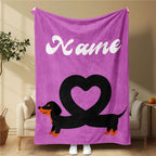 Custom name sausage heart dog flannel blanket, suitable for sofa, bed, birthdays, children, friends, gifts