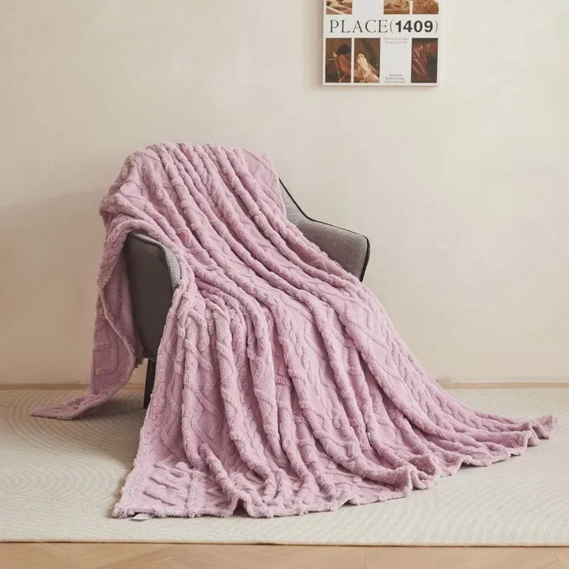 Fluffy Coral Velvet Blanket Flannel Plush Comfortable Thickened and Warm Soft Sofa Throw Blanket for Air-Conditioned Room Luxury