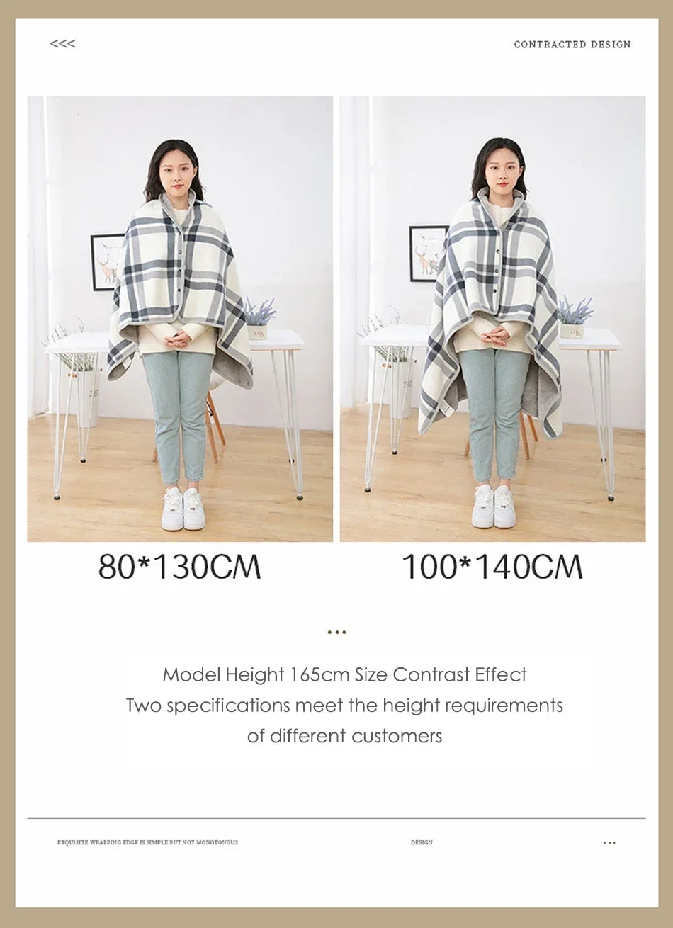 Thick Plaid Blanket Warm Winter Wearable Blanket Adults Office Travel Soft Fleece Throw Blankets With Button Home Shawl