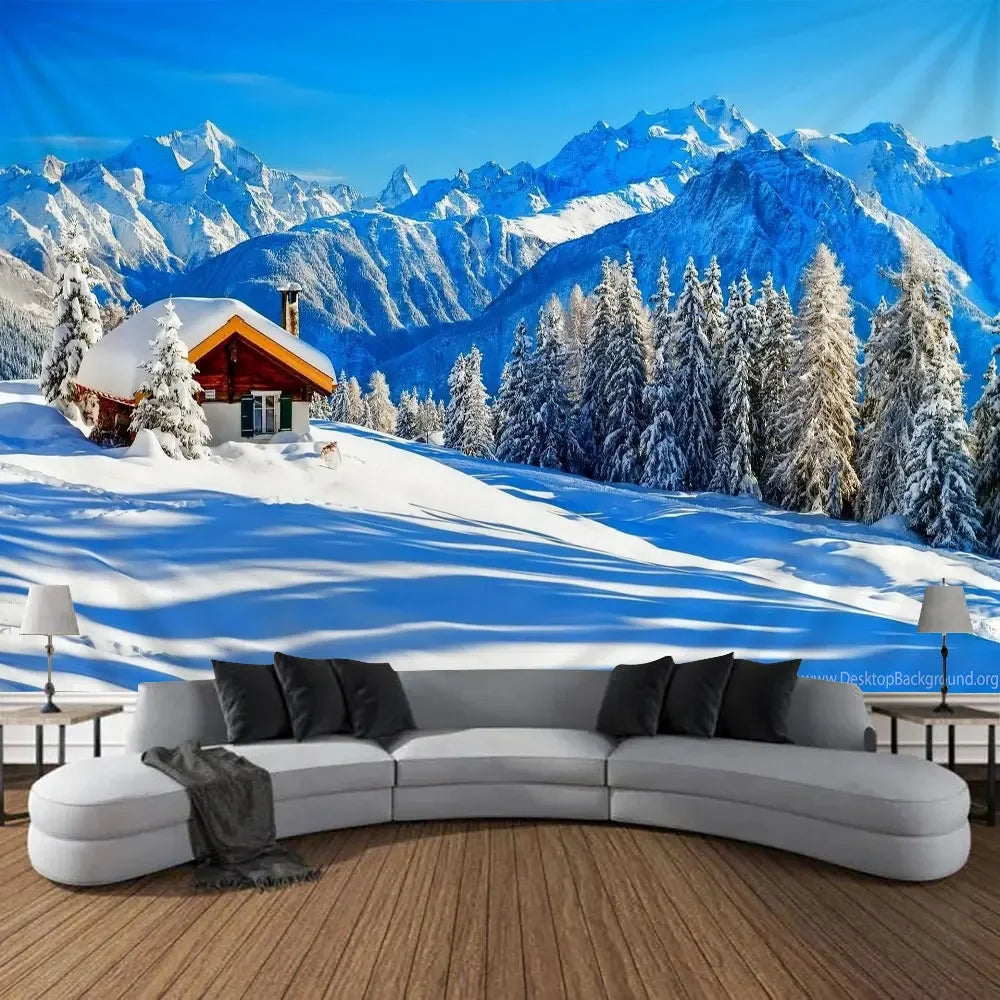 Christmas Gifts Tapestry Xmas Tree Outside Window Winter Forest Cedar Nature Landscape Wall Hanging Home Living Room Sofa Decor