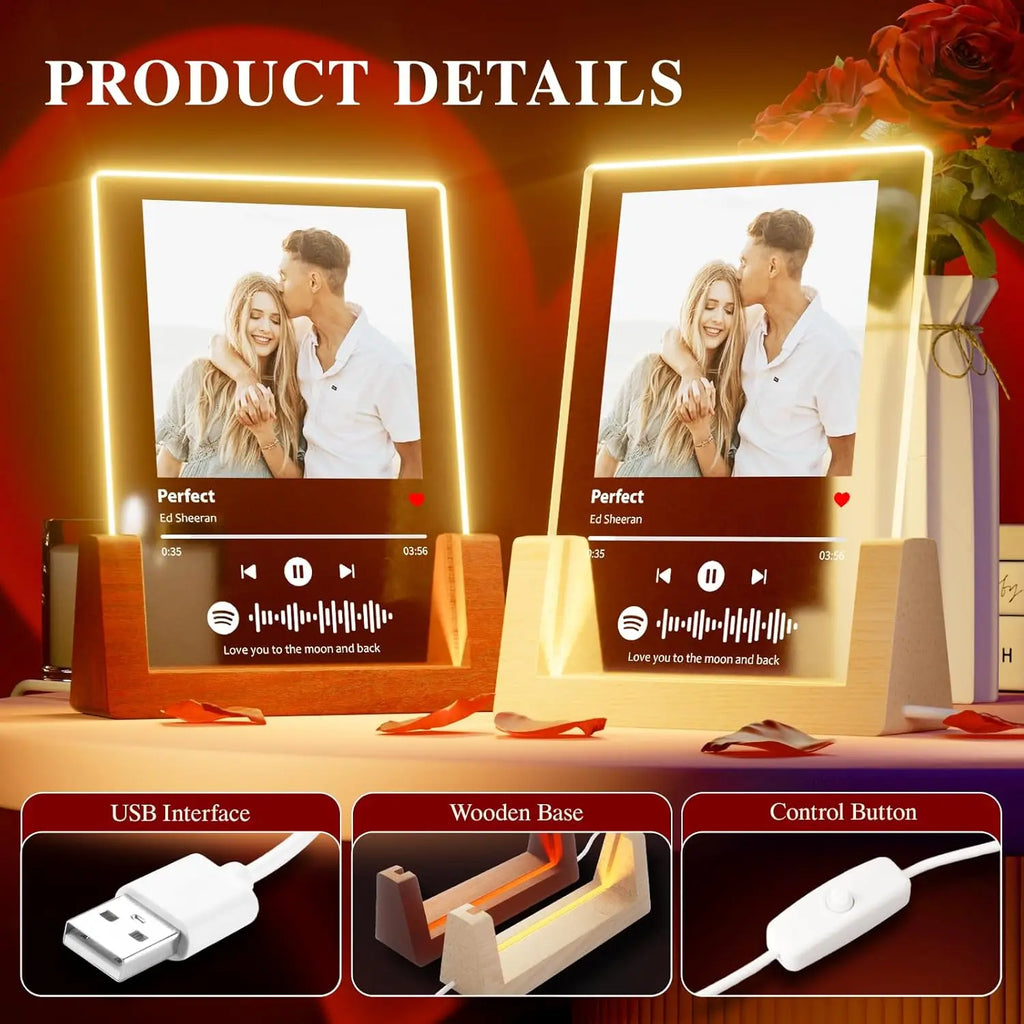 Customized Spotify Music Plaque Gifts For Anniversary Day Personalized Acrylic Photo Frame Lamp Custom Romantic Birthday Gifts