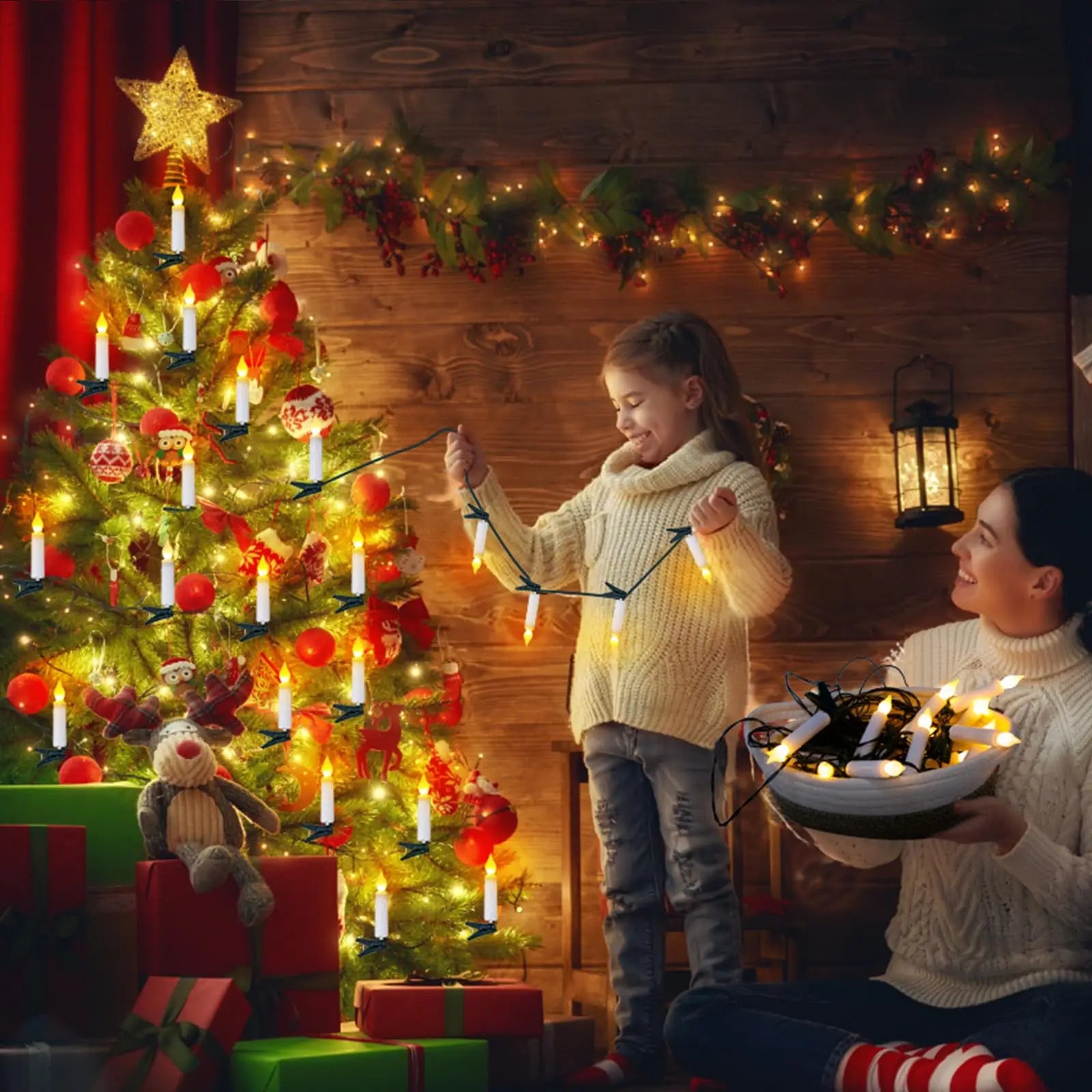 Christmas LED Candle String Light with Clips 8 Mode Remote Control Flameless Battery Operated Candle Light for Xmas Party Decor