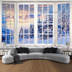 Christmas Gifts Tapestry Xmas Tree Outside Window Winter Forest Cedar Nature Landscape Wall Hanging Home Living Room Sofa Decor