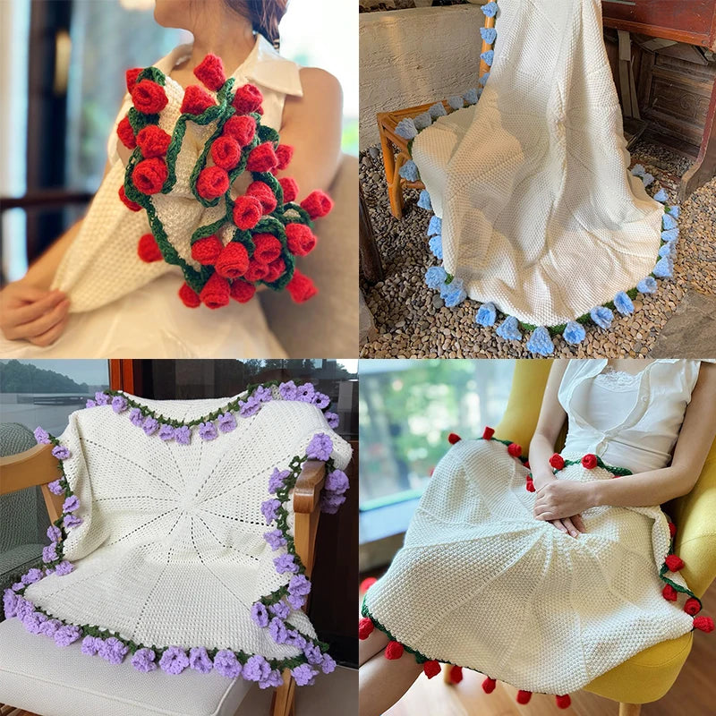 Rose Bouquet Blanket Crochet Sunflower Blanket Bouquet Handmade Blanket of Roses Sofa Blanket manta de rosas Manta De Ramo