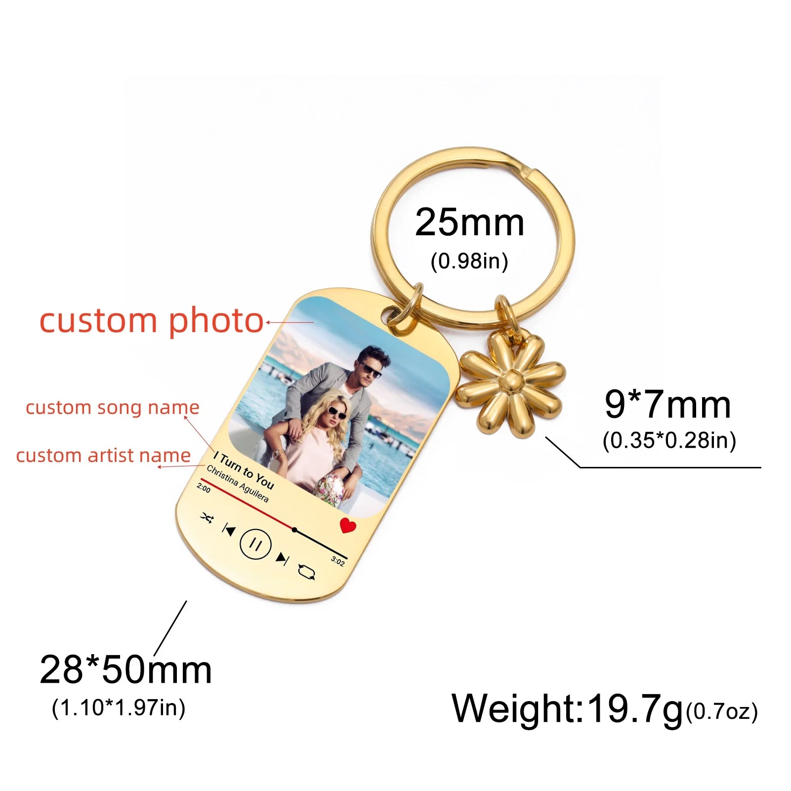 Jeshayuan Custom Picture Keychain Customized Music Song Key Ring Stainless Steel Personalized Photo Keychains Gifts for Lover