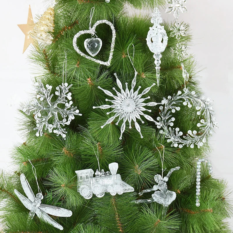Christmas Crystal Ornaments Snowflake Christmas Tree Transparent Hanging Pendant Merry Christmas Party Decoration New Year 2024