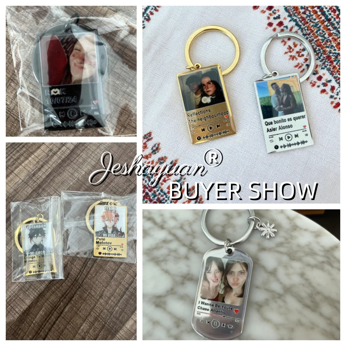 Jeshayuan Custom Picture Keychain Customized Music Song Key Ring Stainless Steel Personalized Photo Keychains Gifts for Lover