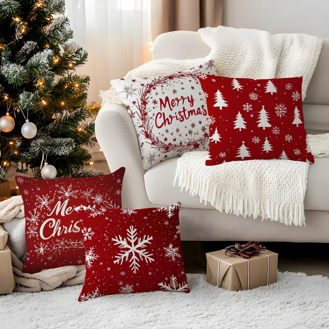 Christmas Snowflakes Cushions Pillowcase Polyester Cushion Cover Throw Pillow Sofa Decoration Pillowcover Home Decor