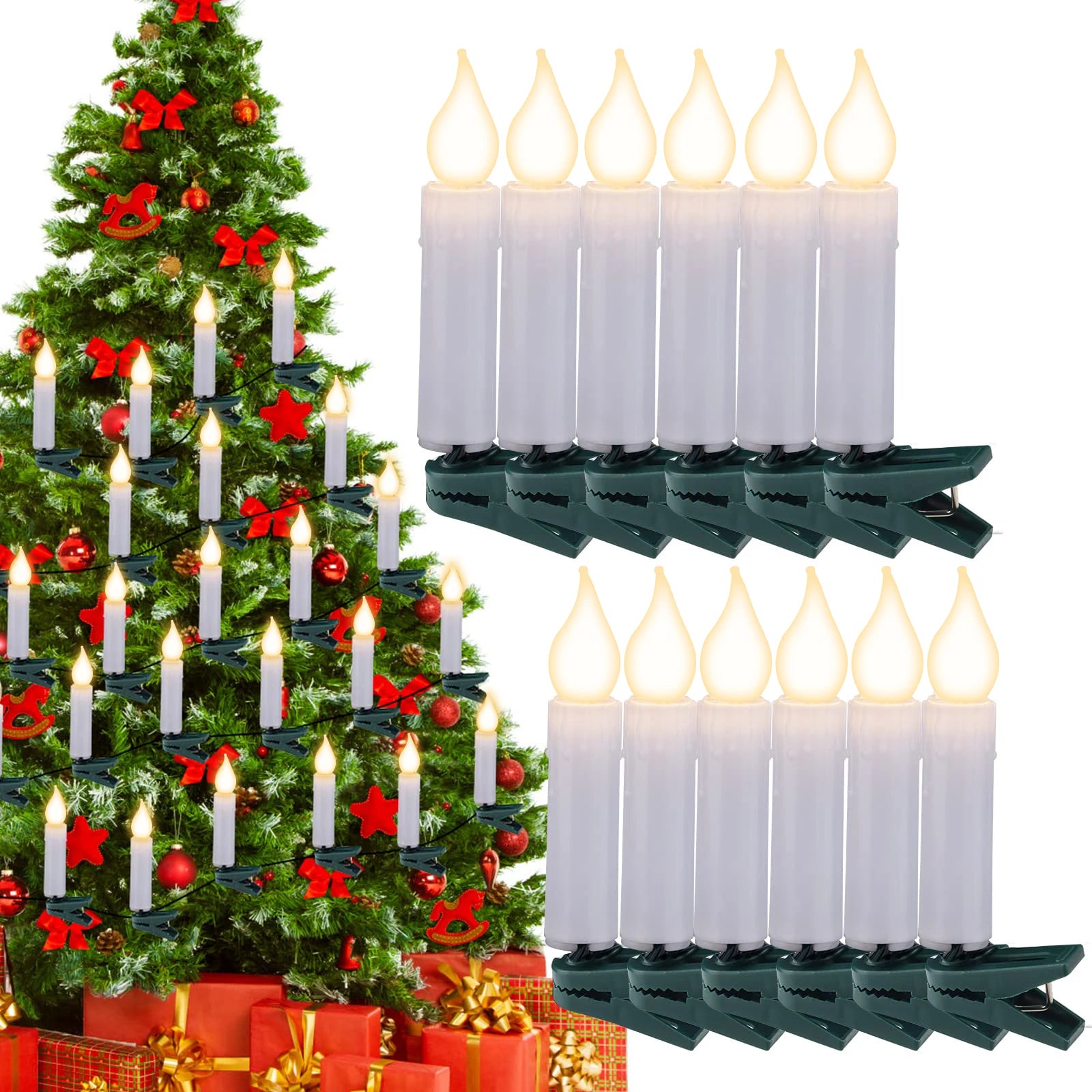 Christmas LED Candle String Light with Clips 8 Mode Remote Control Flameless Battery Operated Candle Light for Xmas Party Decor