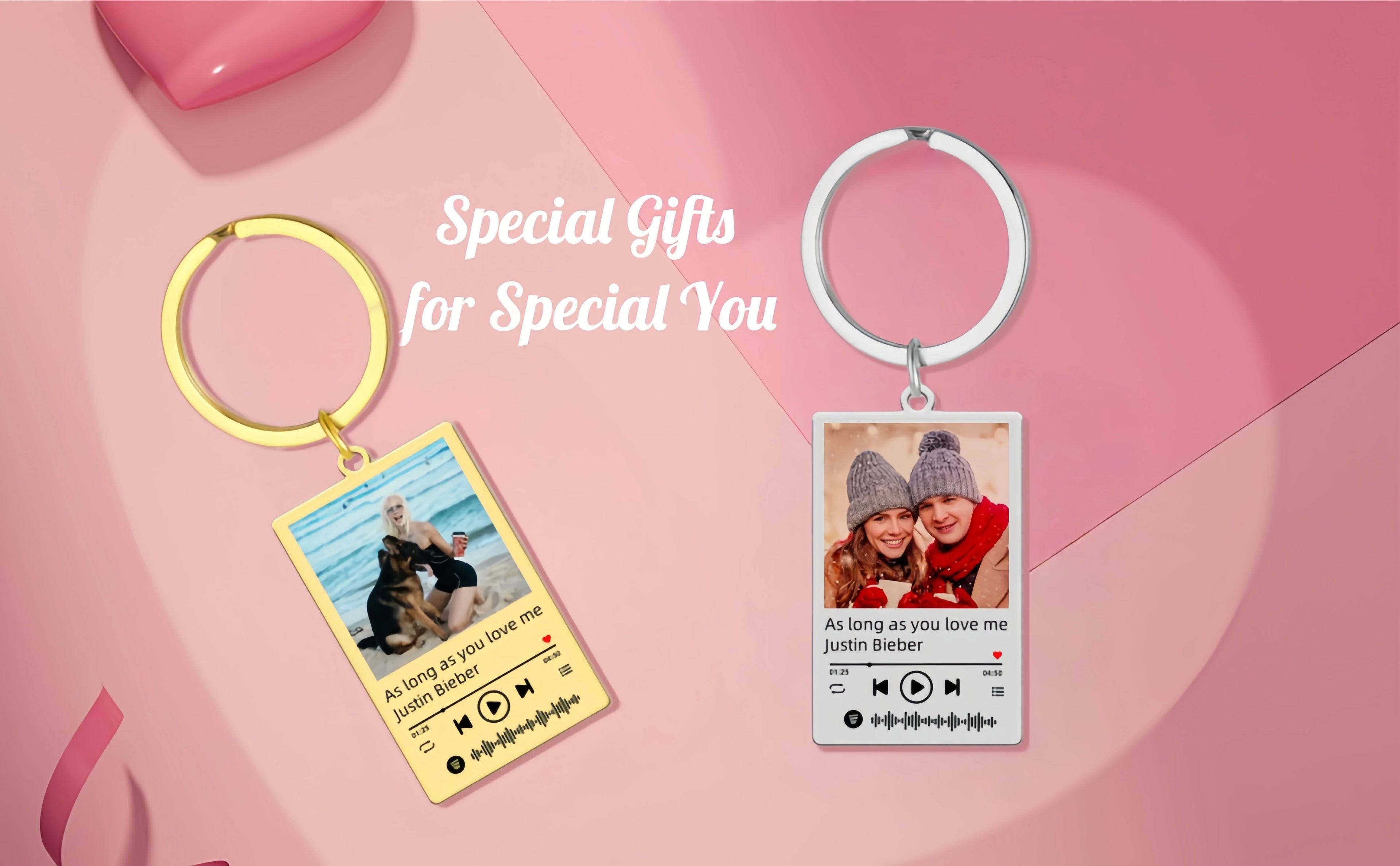 Jeshayuan Custom Picture Keychain Customized Music Song Key Ring Stainless Steel Personalized Photo Keychains Gifts for Lover