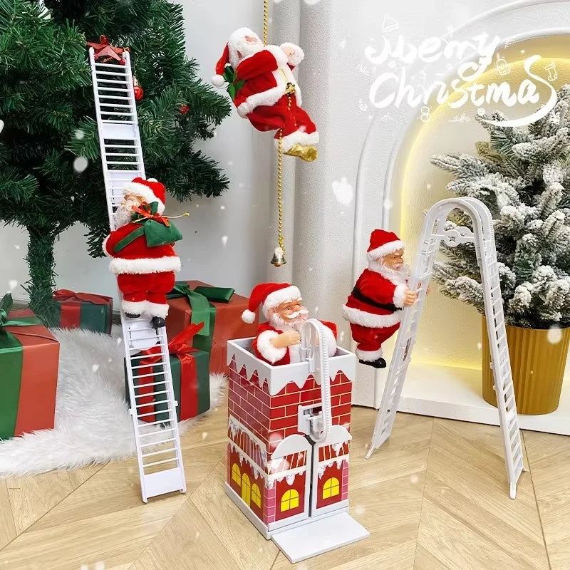 Electric Climbing Ladder Santa Claus Music Doll Christmas Ornament Decoration for Home Christmas Tree Hanging Decor NewYear Gift