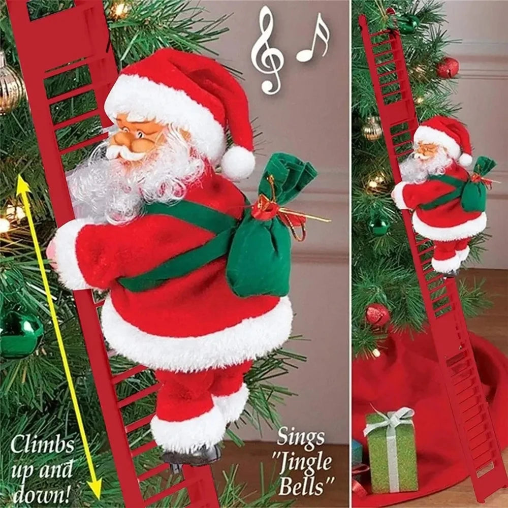 Electric Climbing Ladder Santa Claus Music Doll Christmas Ornament Decoration for Home Christmas Tree Hanging Decor NewYear Gift