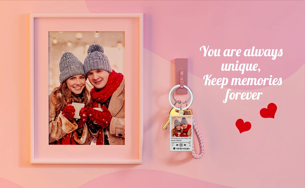 Jeshayuan Custom Picture Keychain Customized Music Song Key Ring Stainless Steel Personalized Photo Keychains Gifts for Lover
