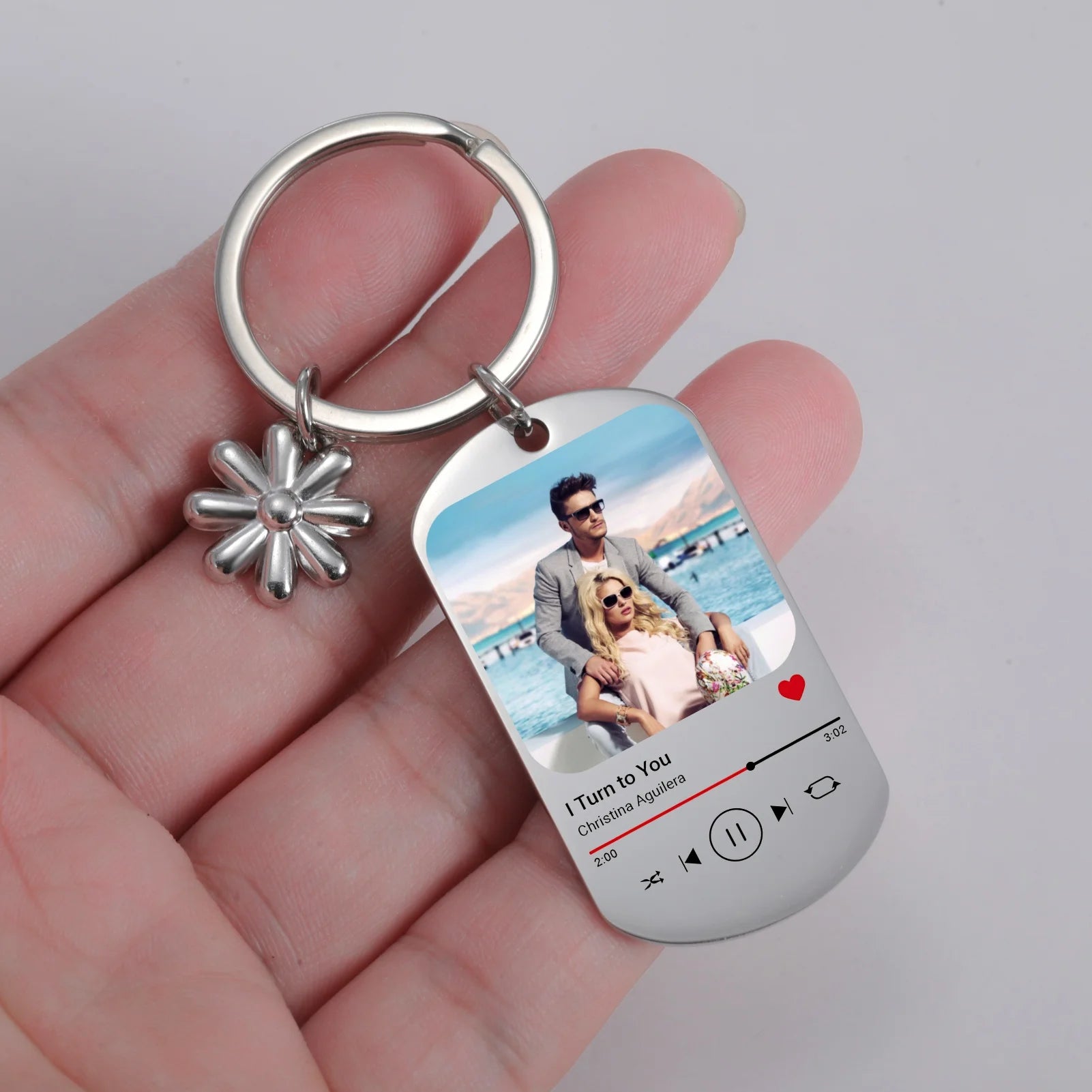Jeshayuan Custom Picture Keychain Customized Music Song Key Ring Stainless Steel Personalized Photo Keychains Gifts for Lover
