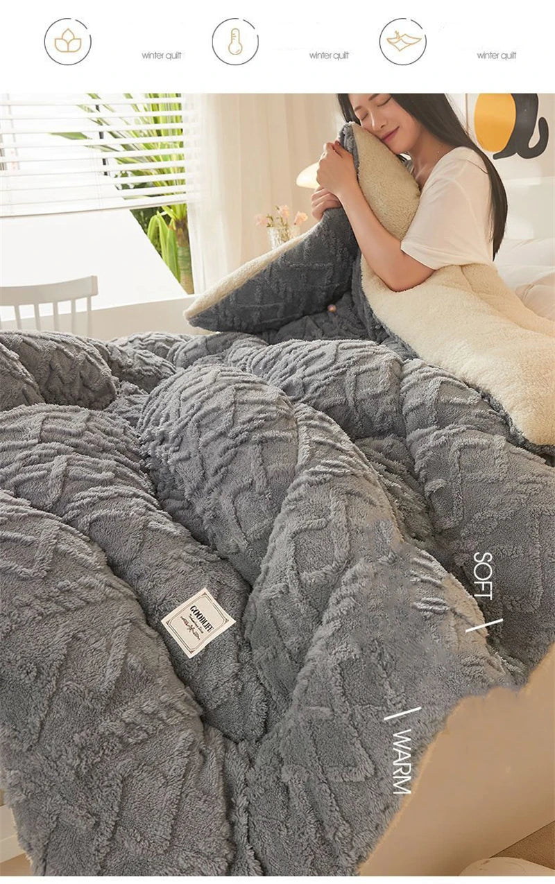 New Super Thick Winter Warm Blanket for Bed Artificial Lamb Cashmere Weighted Blankets Soft Comfortable Warmth Quilt Comforter