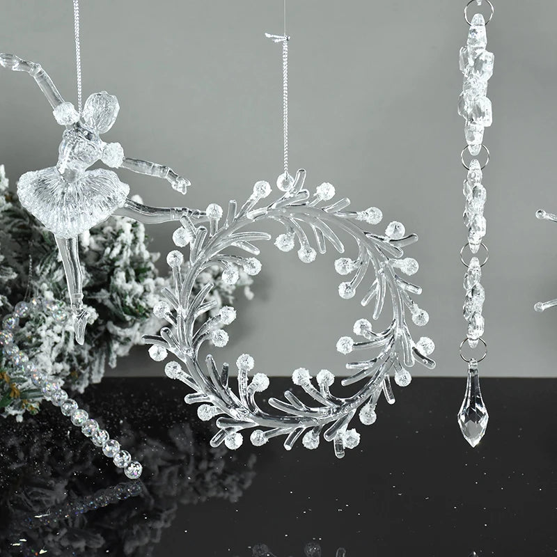 Christmas Crystal Ornaments Snowflake Christmas Tree Transparent Hanging Pendant Merry Christmas Party Decoration New Year 2024