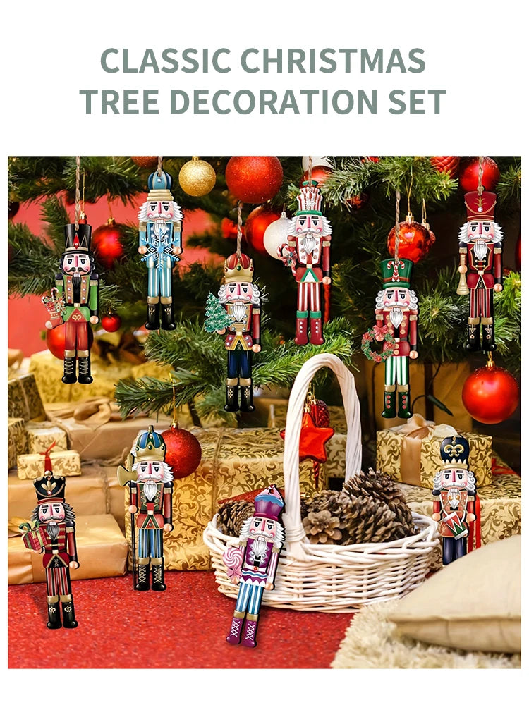 12PCS Nutcracker Wooden Decorative Set - Christmas Gift, Party Decoration And Home Decor