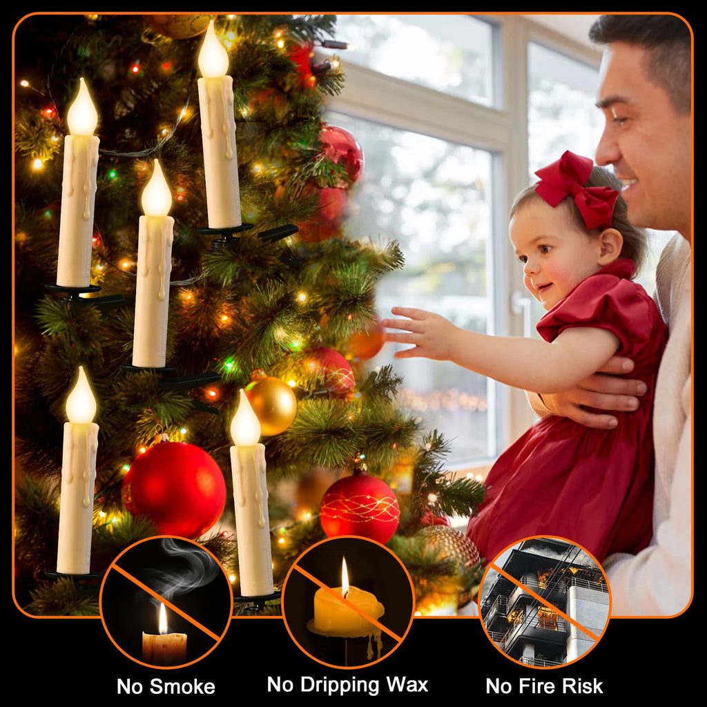 Christmas LED Candle String Light with Clips 8 Mode Remote Control Flameless Battery Operated Candle Light for Xmas Party Decor