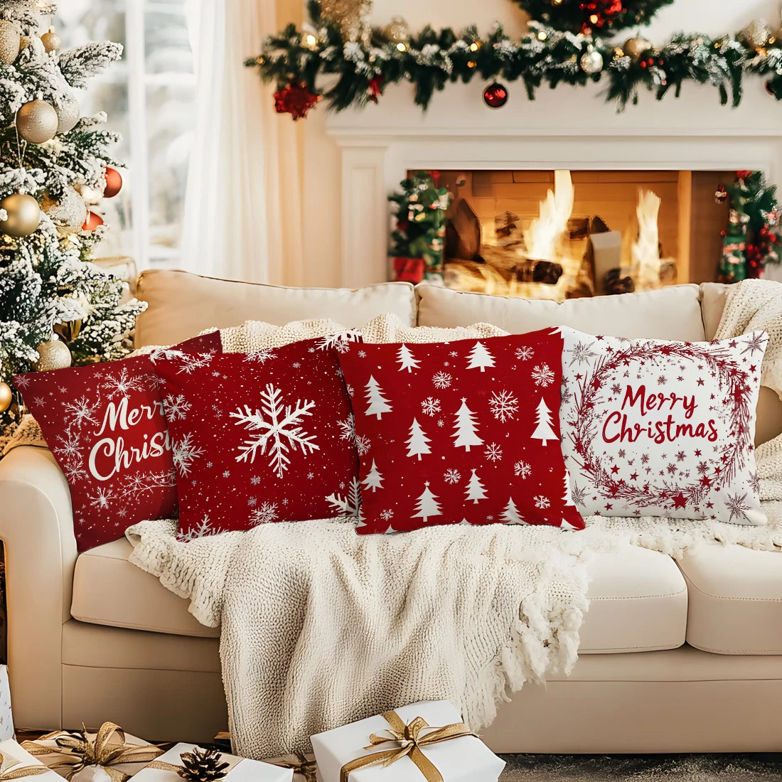 Christmas Snowflakes Cushions Pillowcase Polyester Cushion Cover Throw Pillow Sofa Decoration Pillowcover Home Decor