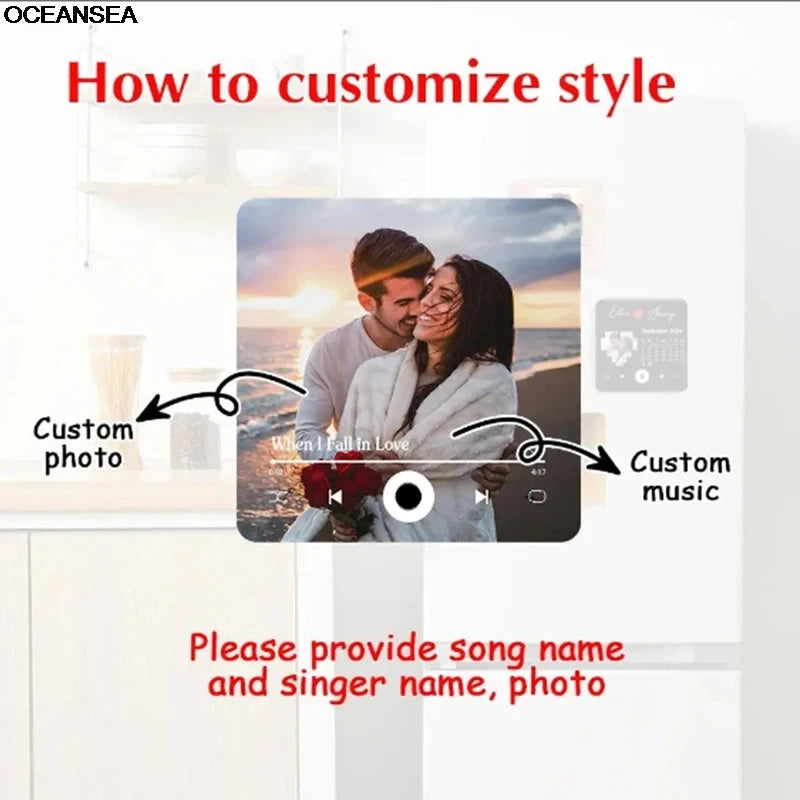 Customized Photo Music Fridge Magnet with Frame, Personalized Refrigerator Magnets, Best Christmas Gift For Girlfriend For Wife