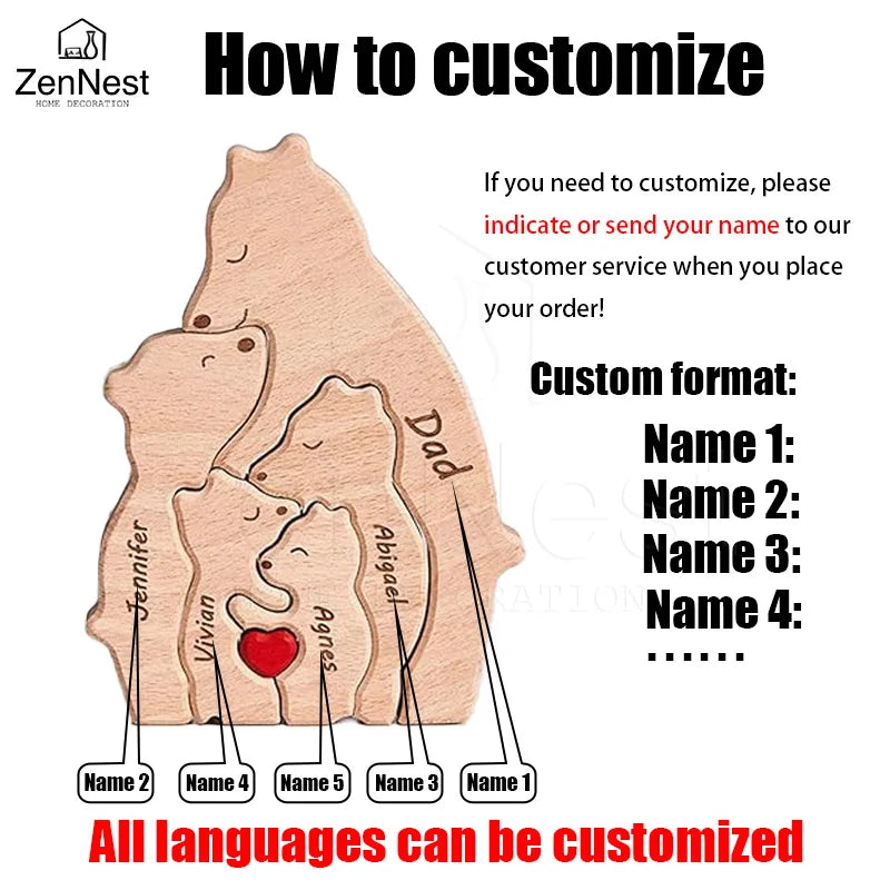 Wooden Bear Home Art Puzzle Personalized Custom Birthday Gift Art Puzzle Home Decor Christmas Thanksgiving Mom Home Warm Gift