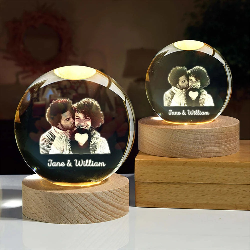 Custom Crystal Ball Photo LED Night Light Bedroom Office Decoration Gift Wedding Couple's Parents Pet Photos Souvenir Gifts