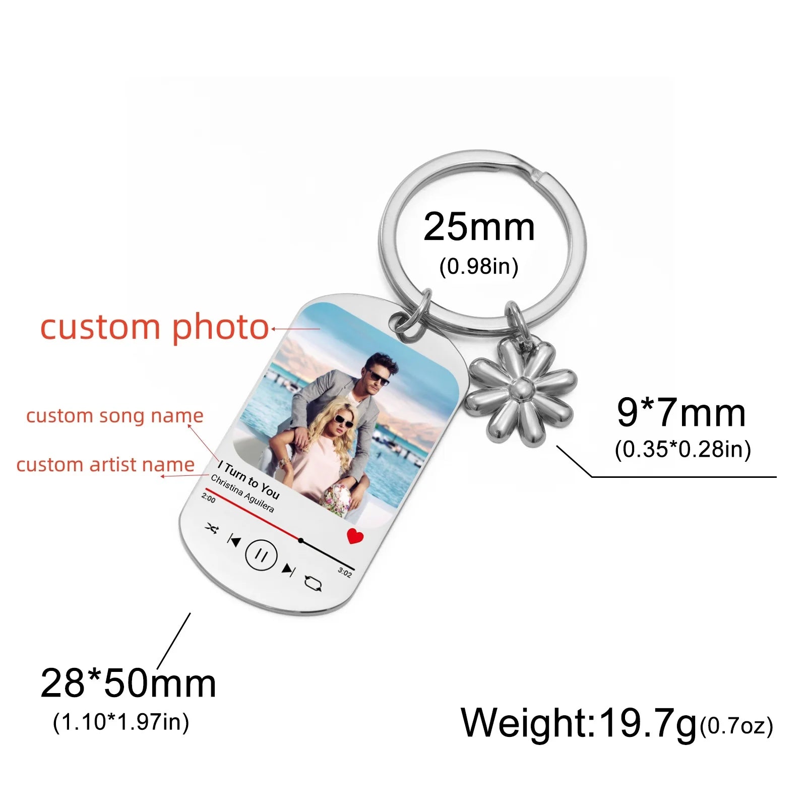 Jeshayuan Custom Picture Keychain Customized Music Song Key Ring Stainless Steel Personalized Photo Keychains Gifts for Lover