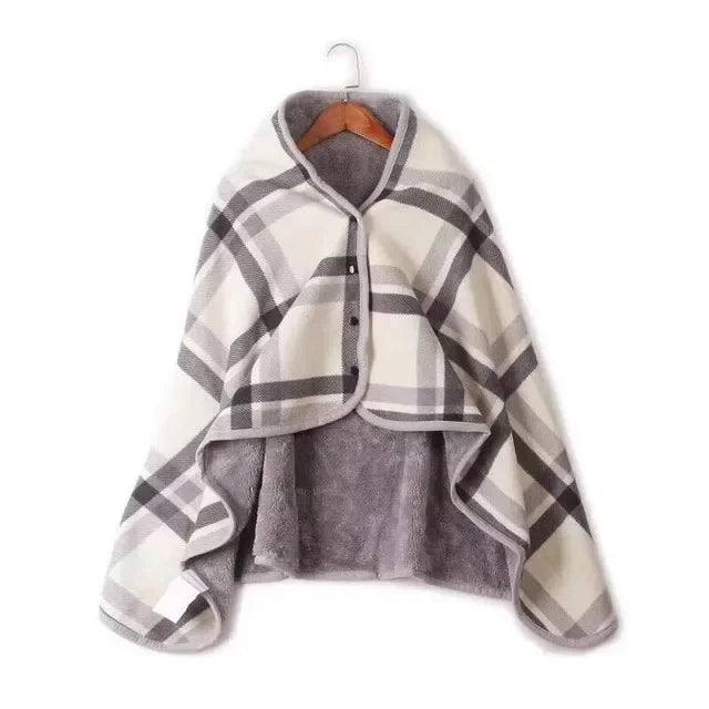 Thick Plaid Blanket Warm Winter Wearable Blanket Adults Office Travel Soft Fleece Throw Blankets With Button Home Shawl