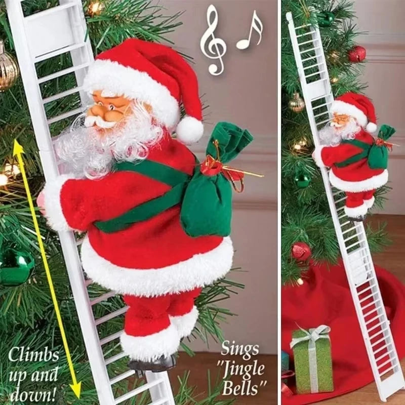 Electric Climbing Ladder Santa Claus Music Doll Christmas Ornament Decoration for Home Christmas Tree Hanging Decor NewYear Gift