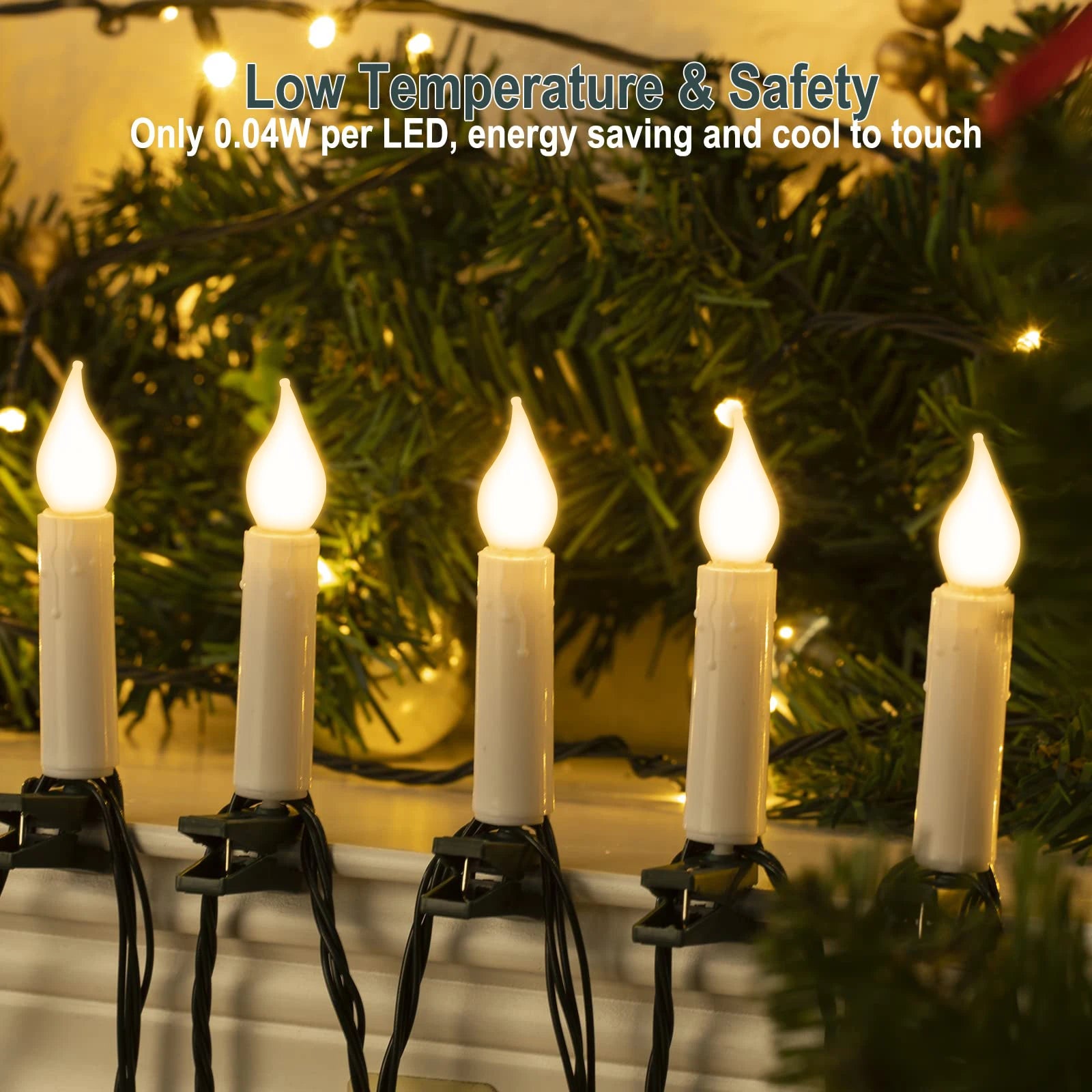 Christmas LED Candle String Light with Clips 8 Mode Remote Control Flameless Battery Operated Candle Light for Xmas Party Decor