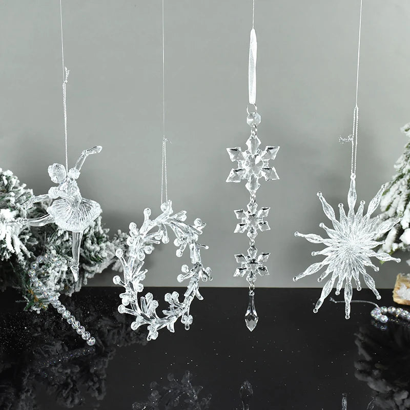 Christmas Crystal Ornaments Snowflake Christmas Tree Transparent Hanging Pendant Merry Christmas Party Decoration New Year 2024