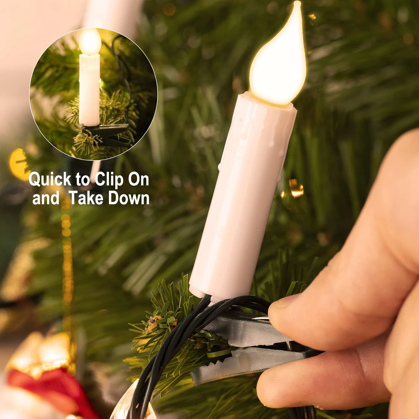 Christmas LED Candle String Light with Clips 8 Mode Remote Control Flameless Battery Operated Candle Light for Xmas Party Decor