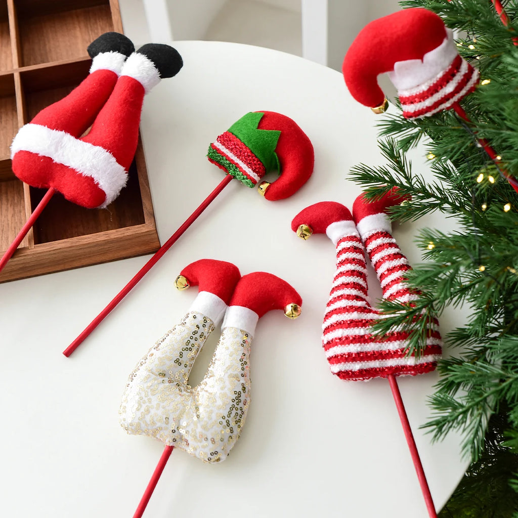 1 piece, Christmas elf figurine leg ornament, vase flower decoration, suitable for Christmas room and garden decoration.