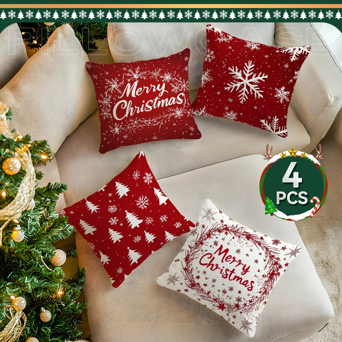 Christmas Snowflakes Cushions Pillowcase Polyester Cushion Cover Throw Pillow Sofa Decoration Pillowcover Home Decor