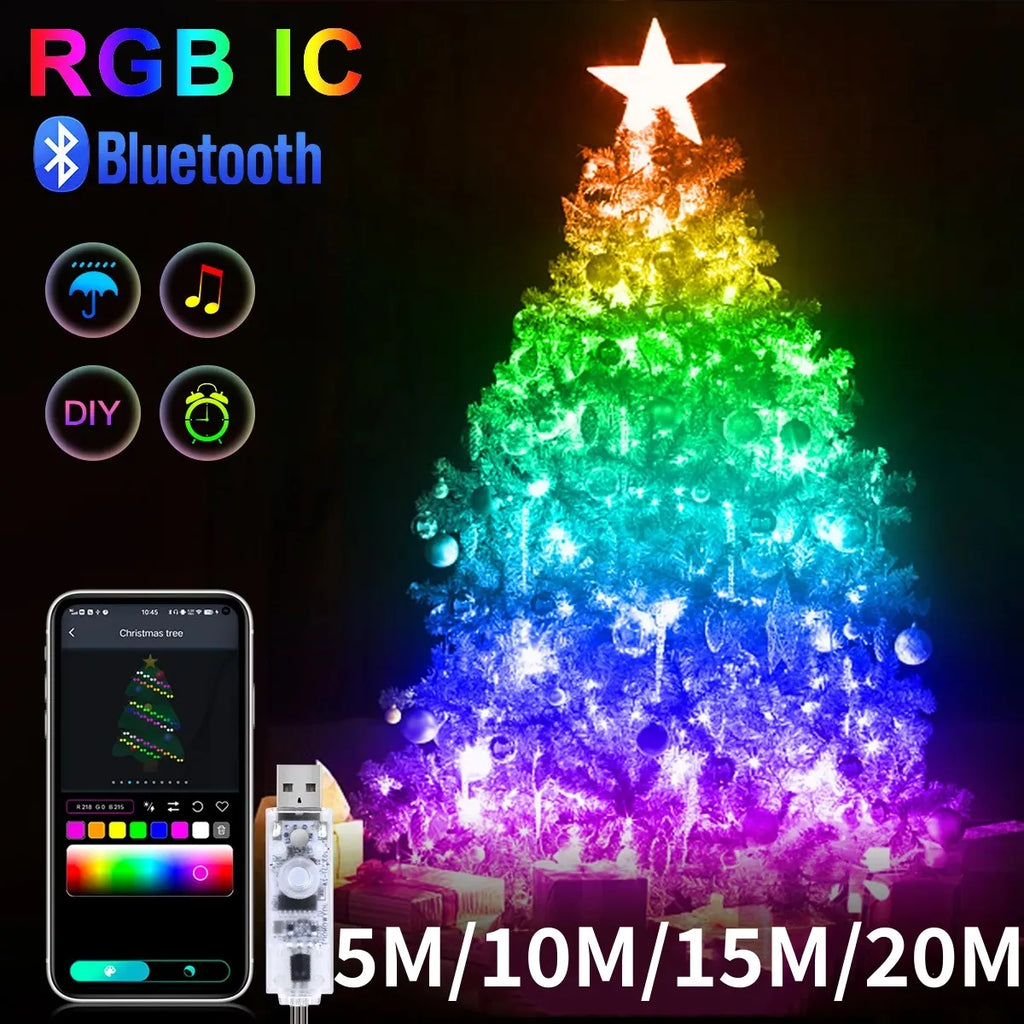 5M/10M/15M/20M RGBIC USB Sting Light Bluetooth APP DIY LED Fairy Lights Garland Decoration for Christmas Wedding Birthday Party