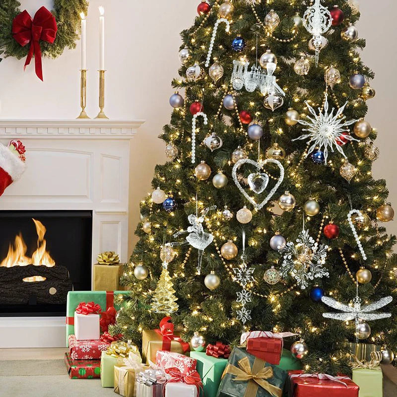 Christmas Crystal Ornaments Snowflake Christmas Tree Transparent Hanging Pendant Merry Christmas Party Decoration New Year 2024